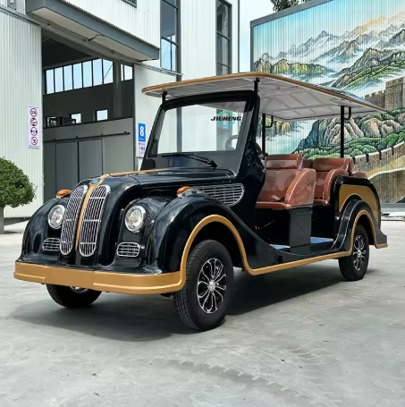 復古8人座電動高爾夫球車，電池驅動穿梭車，經典老式旅行車，適合觀光和旅遊